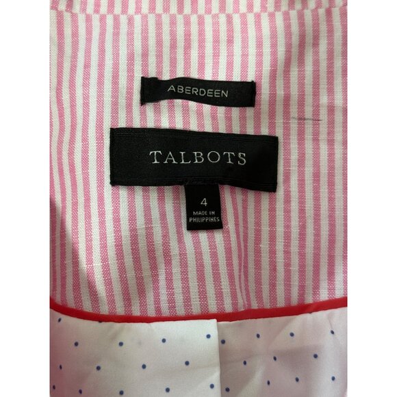 Talbots Women's Blazer Aberdeen Linen Blend Pink Striped Seersucker Size 4 - Picture 4 of 7